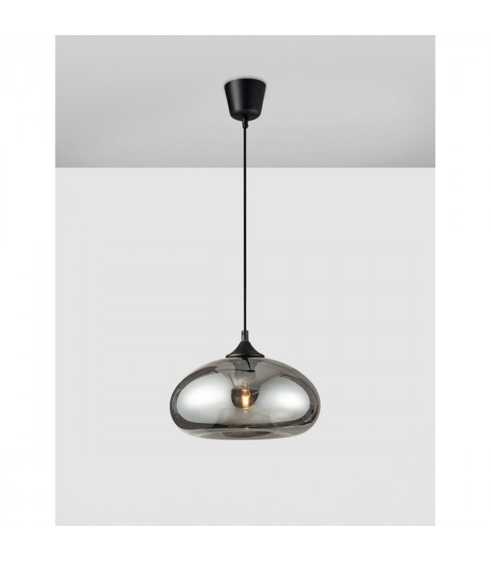Savaz 28cm Dome Pendant Ceiling Light Chrome Glass Black Metal Black Fabric Wire LED E27-3