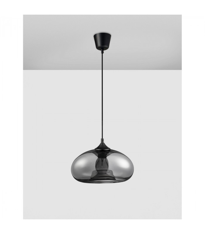 Savaz 28cm Dome Pendant Ceiling Light Chrome Glass Black Metal Black Fabric Wire LED E27-4