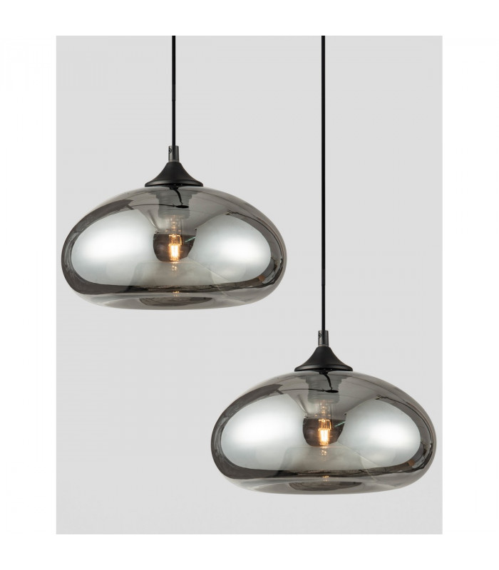 Savaz 28cm Dome Pendant Ceiling Light Chrome Glass Black Metal Black Fabric Wire LED E27-5