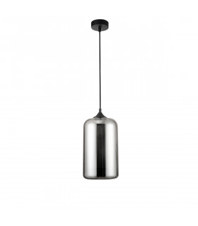 Savaz 17.5cm Dome Pendant Ceiling Light Chrome Glass Black Metal Black Fabric Wire LED E27-1