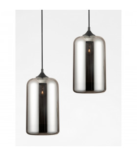 Savaz 17.5cm Dome Pendant Ceiling Light Chrome Glass Black Metal Black Fabric Wire LED E27-2