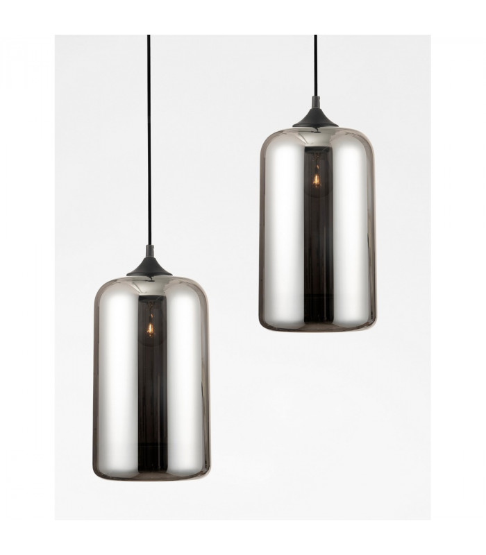 Savaz 17.5cm Dome Pendant Ceiling Light Chrome Glass Black Metal Black Fabric Wire LED E27-2