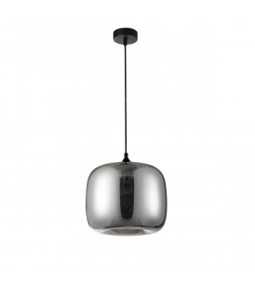 Savaz 28cm Dome Pendant Ceiling Light Chrome Glass Black Metal Black Fabric Wire LED E27-1