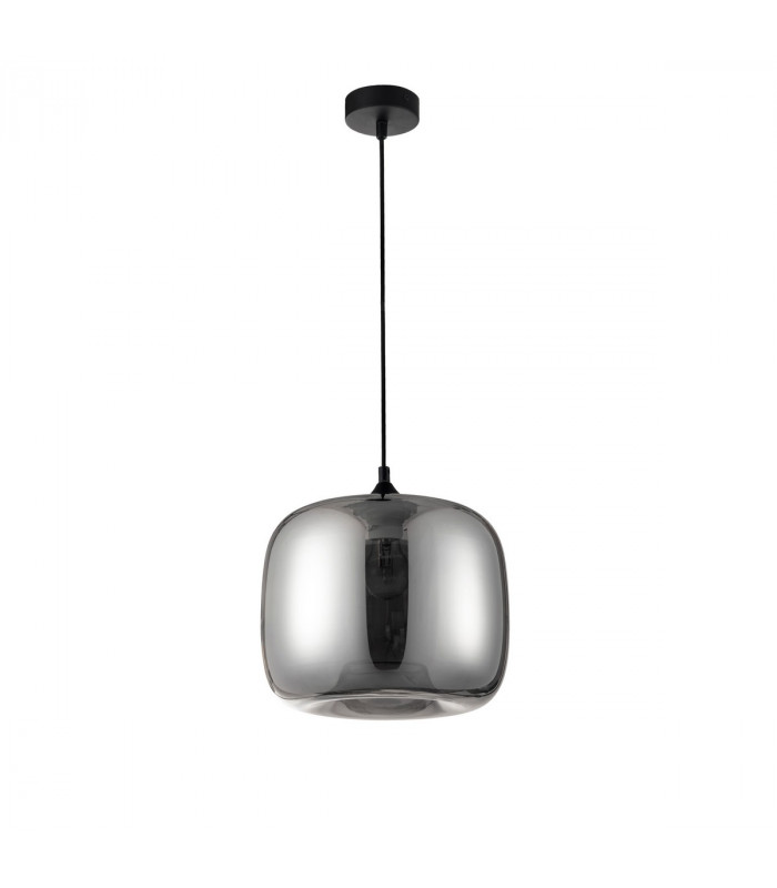 Savaz 28cm Dome Pendant Ceiling Light Chrome Glass Black Metal Black Fabric Wire LED E27-1