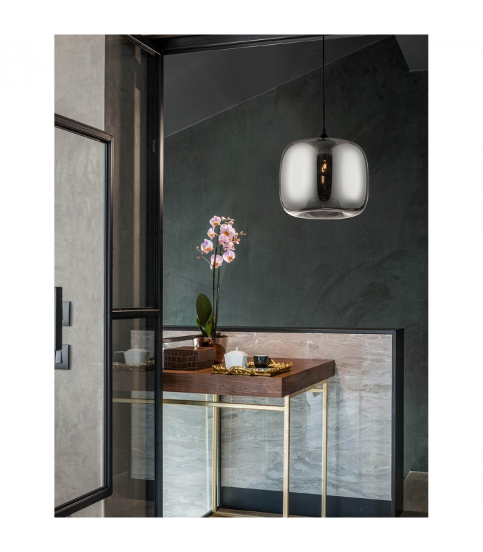 Savaz 28cm Dome Pendant Ceiling Light Chrome Glass Black Metal Black Fabric Wire LED E27-2
