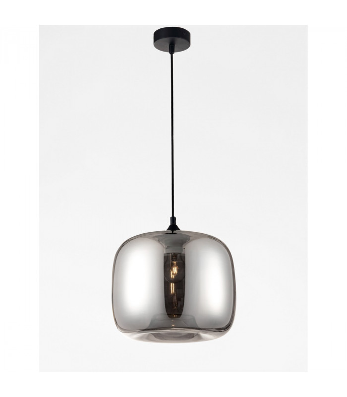 Savaz 28cm Dome Pendant Ceiling Light Chrome Glass Black Metal Black Fabric Wire LED E27-3