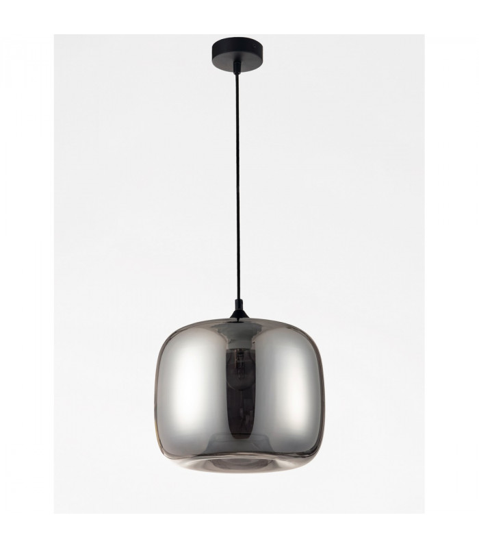 Savaz 28cm Dome Pendant Ceiling Light Chrome Glass Black Metal Black Fabric Wire LED E27-4