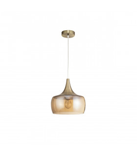 Bel Dome Pendant Ceiling Light Amber Glass Chrome Metal Clear LED E27-1
