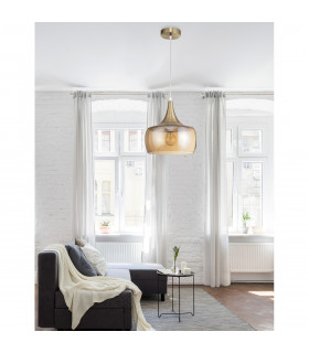 Bel Dome Pendant Ceiling Light Amber Glass Chrome Metal Clear LED E27-2