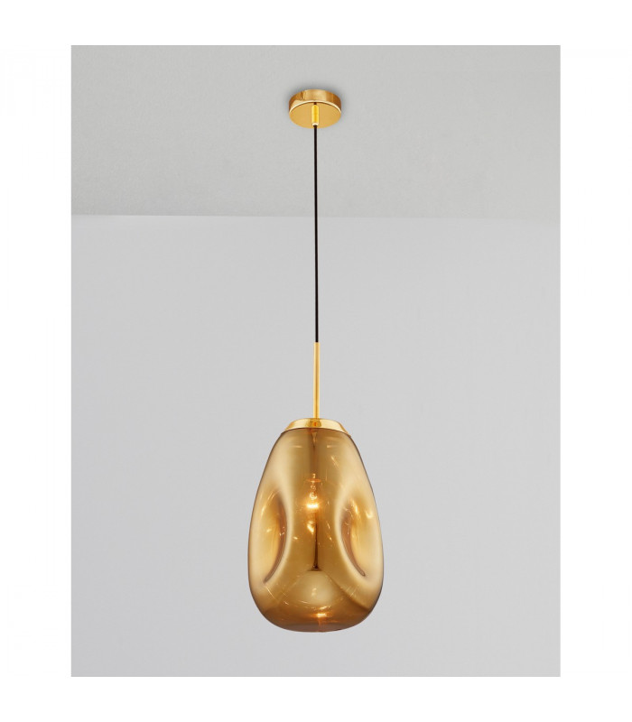 Lava 22.5cm Pendant Ceiling Light Gold Metal Handmade Gold Glass LED E27-3