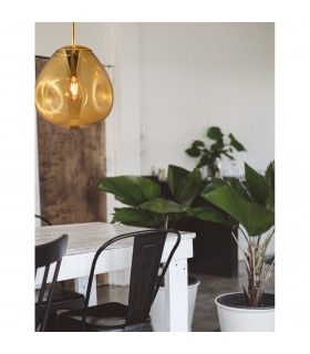 Lava 25cm Pendant Ceiling Light Gold Metal Handmade Gold Glass LED E27-2