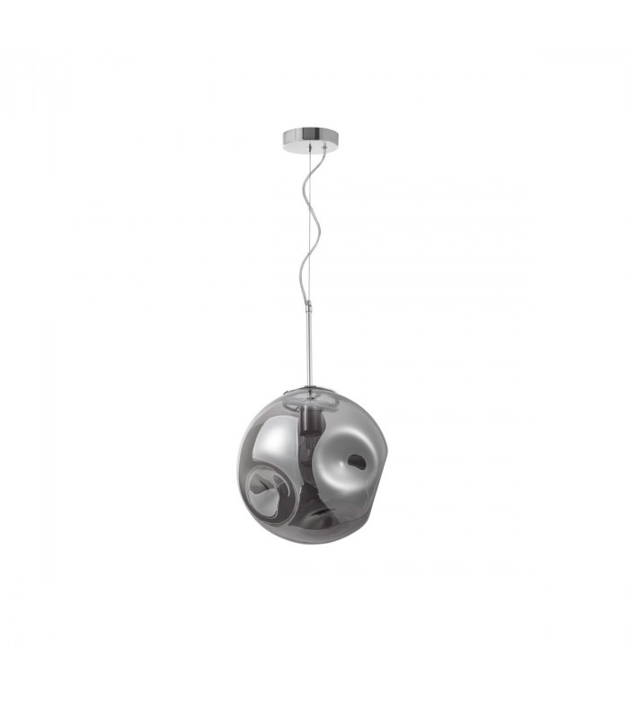 Mayan Pendant Ceiling Light Chrome Metal Smoky Grey Glass LED E27-1