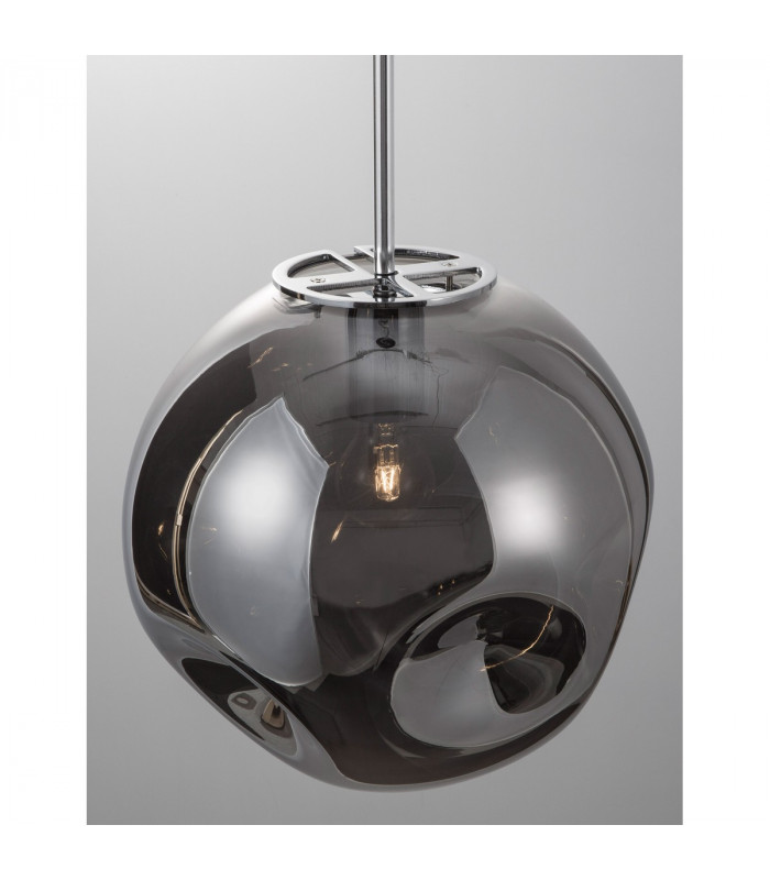 Mayan Pendant Ceiling Light Chrome Metal Smoky Grey Glass LED E27-2
