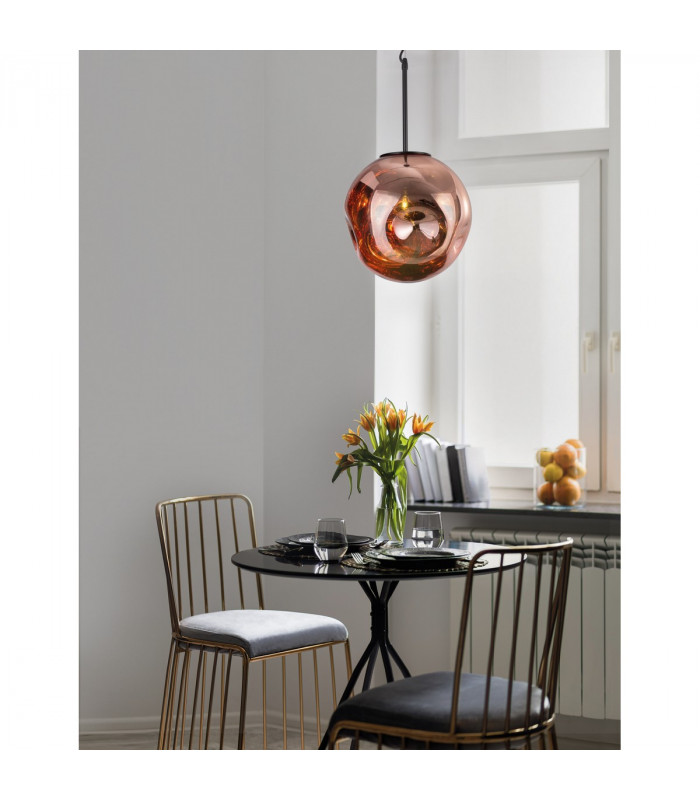 Mayan Globe Pendant Ceiling Light Matt Black Metal Copper Glass LED E27-2