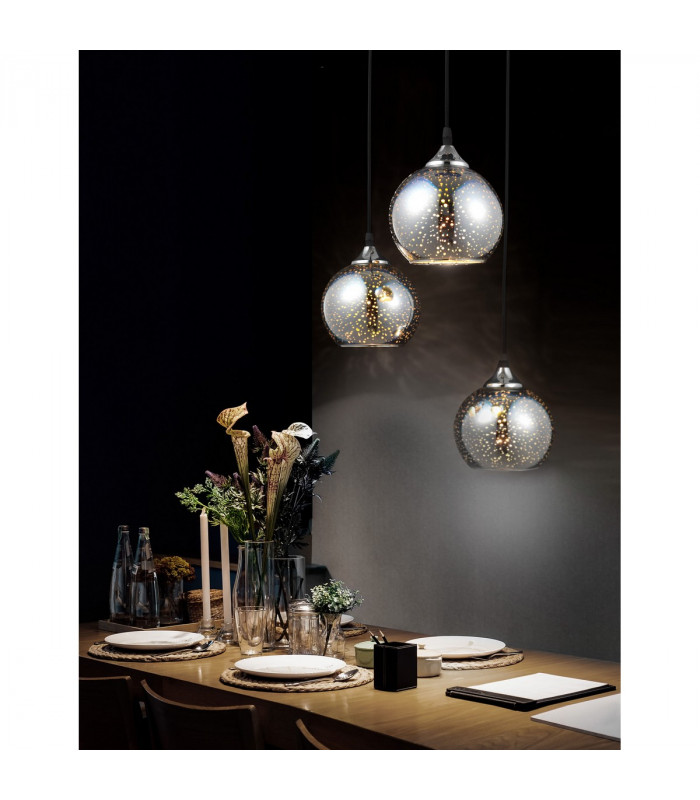 Bennett 3 Light Cluster Pendant Ceiling Light Chrome Glass Metal LED E27-2
