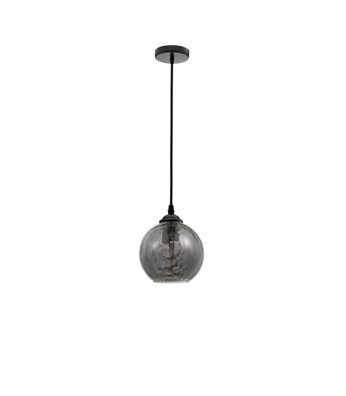 Adelina Dome Pendant Ceiling Light Smoke Glass Black Metal LED E27-1