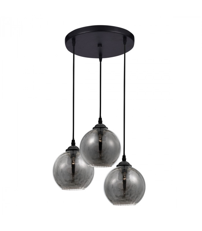 Adelina 3 Light Cluster Pendant Ceiling Light Smoke Glass Black Metal LED E27-1