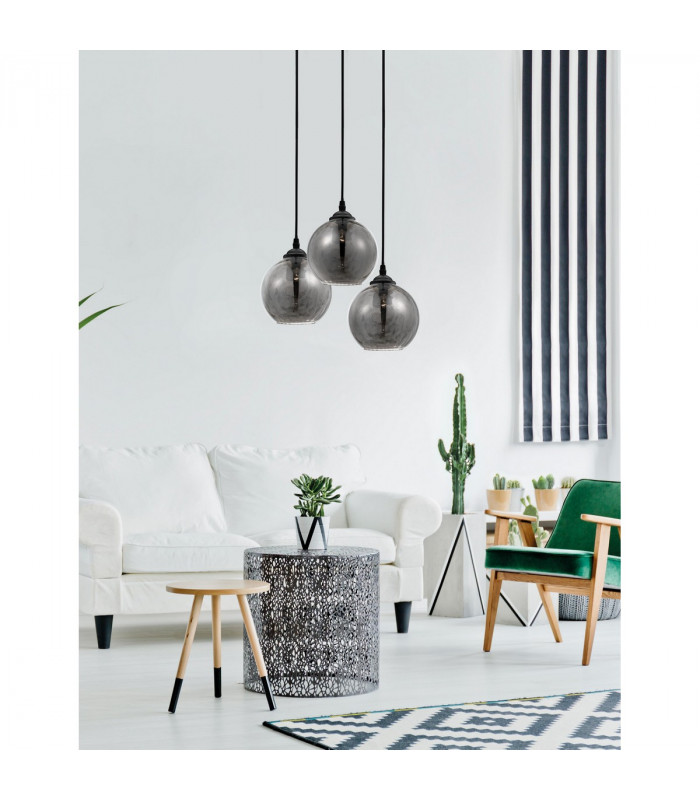 Adelina 3 Light Cluster Pendant Ceiling Light Smoke Glass Black Metal LED E27-2