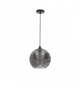 Jerardo Dome Pendant Ceiling Light Smoke Glass with Bubbles Inside Black Metal LED E27-1