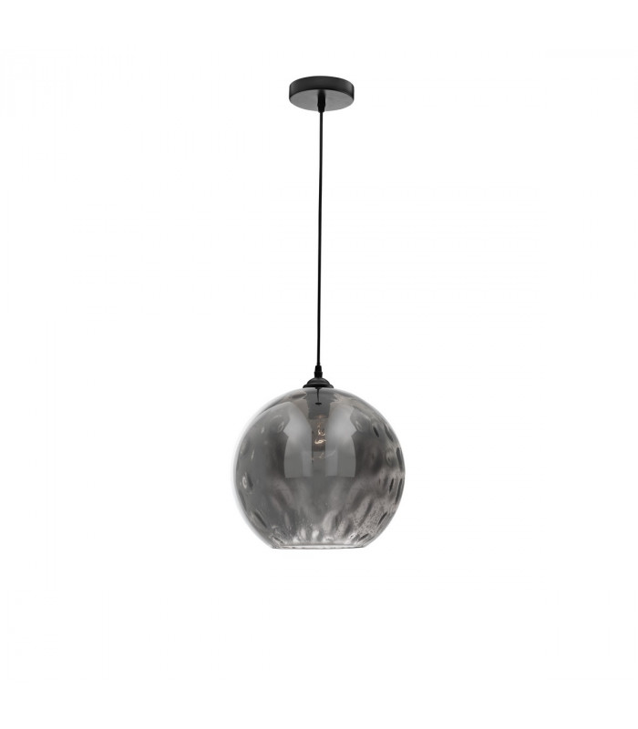 Jerardo Dome Pendant Ceiling Light Smoke Glass with Bubbles Inside Black Metal LED E27-1
