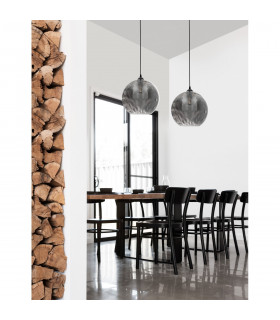 Jerardo Dome Pendant Ceiling Light Smoke Glass with Bubbles Inside Black Metal LED E27-2