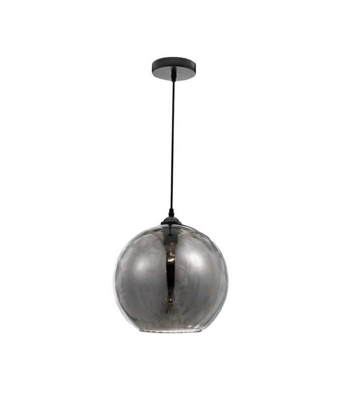 Jerardo Dome Pendant Ceiling Light Smoke Glass Black Metal LED E27-1