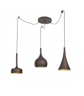 Nuorese 3 Light Cluster Pendant Ceiling Light Aluminium Dark Brown Outside Gold Inside LED E27-1