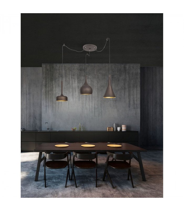 Nuorese 3 Light Cluster Pendant Ceiling Light Aluminium Dark Brown Outside Gold Inside LED E27-2
