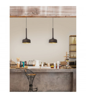 Nuorese Flat Dome Pendant Ceiling Light Aluminium Dark Brown Outside Gold Inside LED E27-2