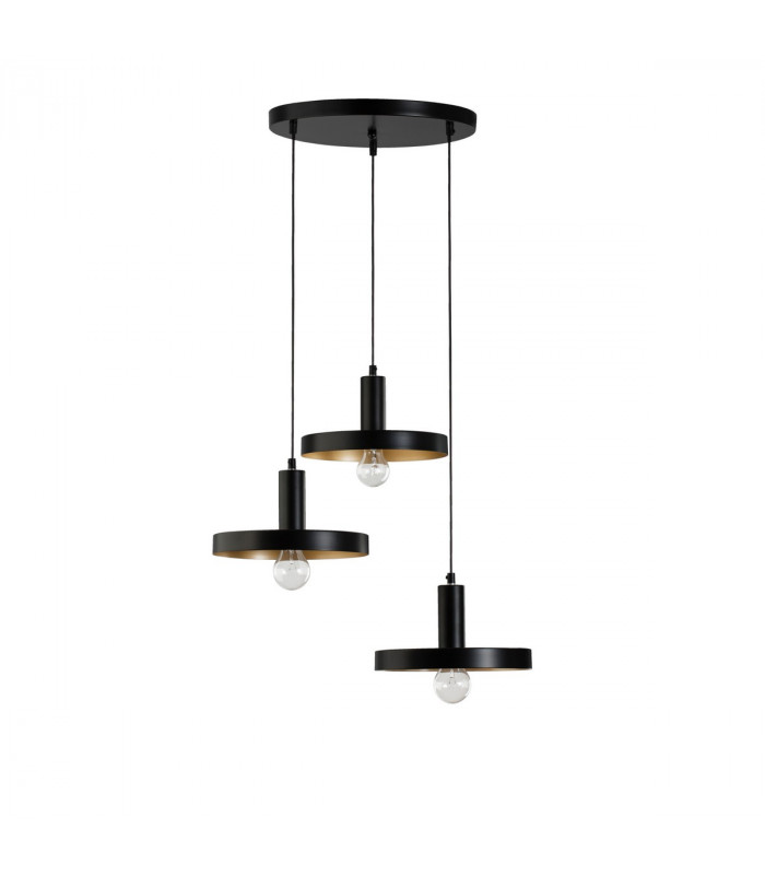 Garni 3 Light Cluster Pendant Ceiling Light Black Metal Outside Gold Inside Black LED E27-1