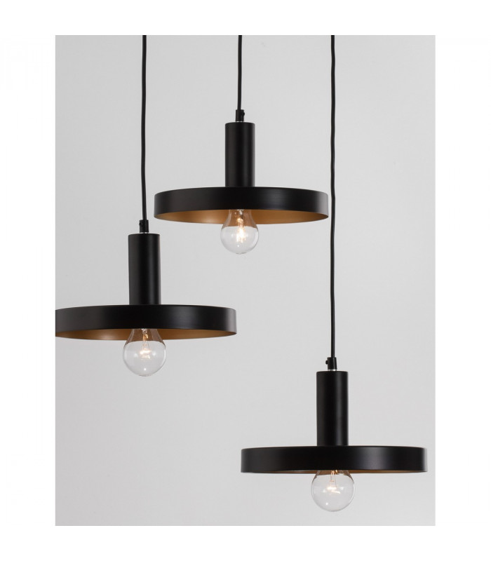 Garni 3 Light Cluster Pendant Ceiling Light Black Metal Outside Gold Inside Black LED E27-2