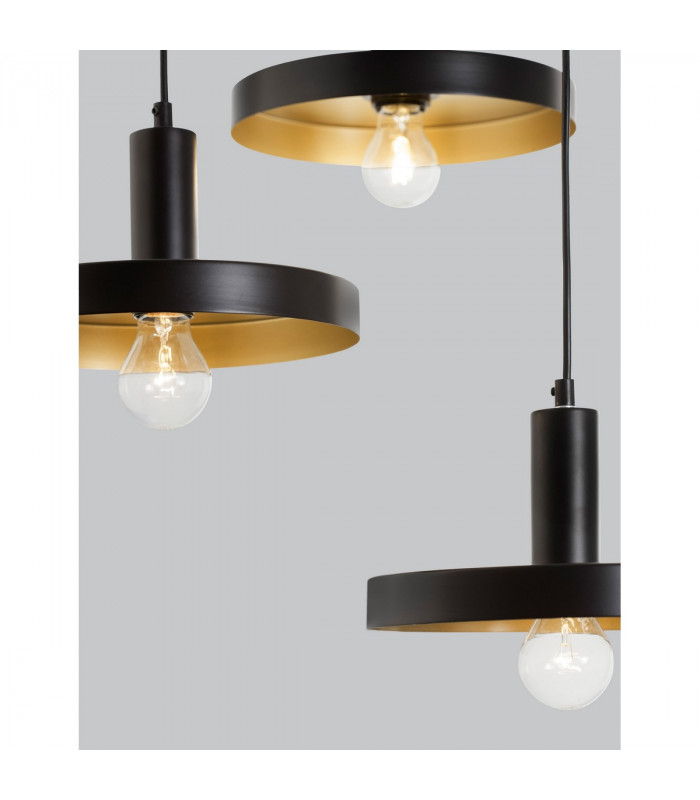 Garni 3 Light Cluster Pendant Ceiling Light Black Metal Outside Gold Inside Black LED E27-6