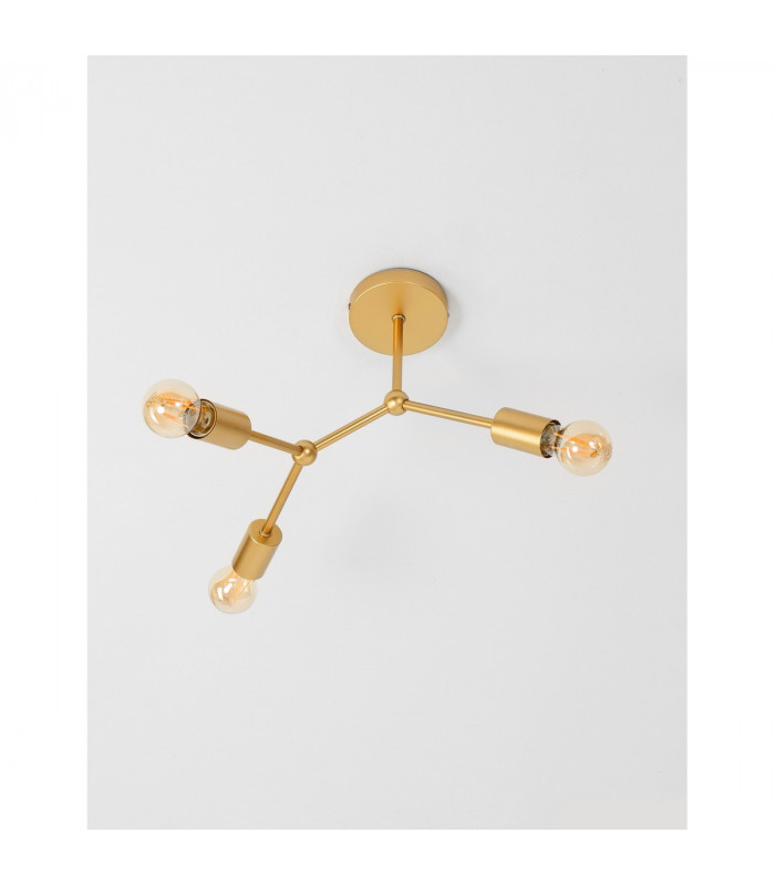 Calisto 3 Light Multi Arm Semi Flush Ceiling Lamp Brass Metal LED E27-3