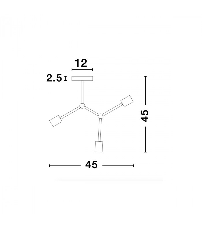 Calisto 3 Light Multi Arm Semi Flush Ceiling Lamp Brass Metal LED E27-6