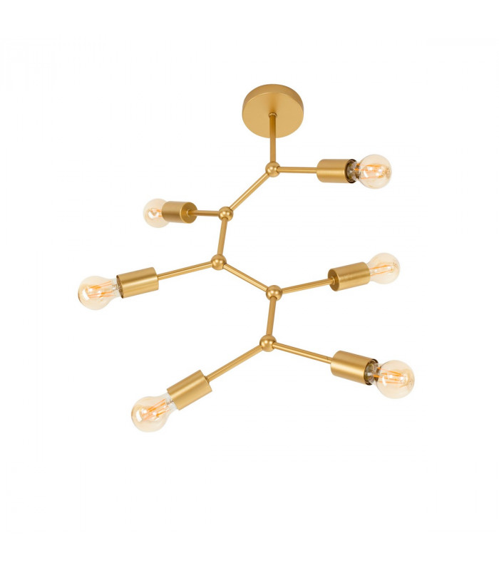 Calisto 6 Light Multi Arm Semi Flush Ceiling Lamp Brass Metal LED E27-1
