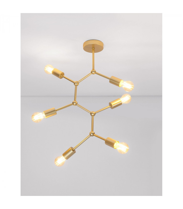 Calisto 6 Light Multi Arm Semi Flush Ceiling Lamp Brass Metal LED E27-3