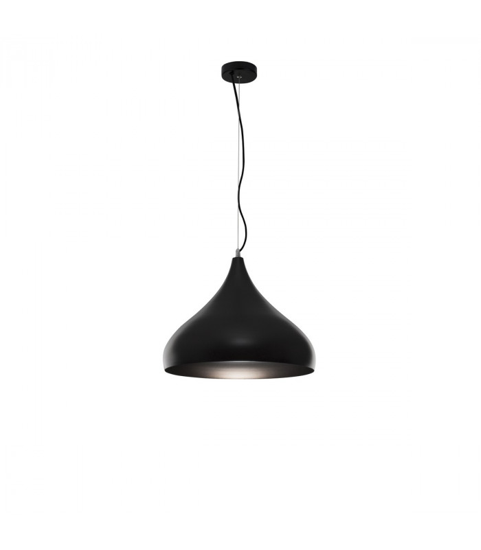 Benicio 42cm Dome Pendant Ceiling Light Black Metal Black Fabric Wire LED E27-1