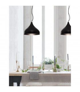 Benicio 42cm Dome Pendant Ceiling Light Black Metal Black Fabric Wire LED E27-2
