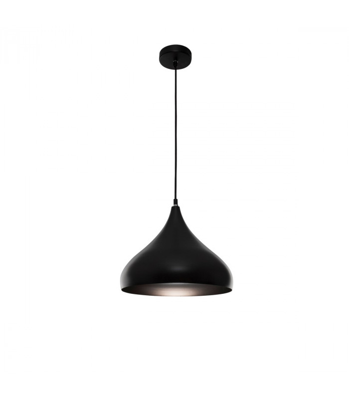 Benicio 33cm Dome Pendant Ceiling Light Black Metal Black Fabric Wire LED E27-1