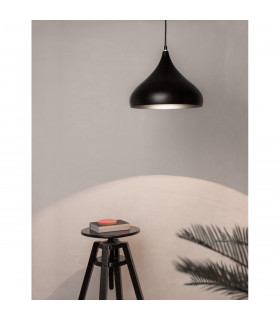 Benicio 33cm Dome Pendant Ceiling Light Black Metal Black Fabric Wire LED E27-2