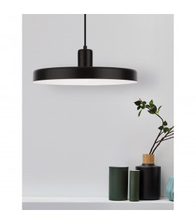Chioto 36cm Dome Pendant Ceiling Light Matt Black Steel Outside Shiny White Steel Inside LED E27-2
