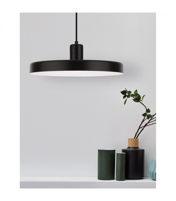 Chioto 36cm Dome Pendant Ceiling Light Matt Black Steel Outside Shiny White Steel Inside LED E27-2