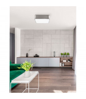 Ragu 36cm Flush Ceiling Light Metal Satin Nickel Outside Matt White Inside LED E27-2