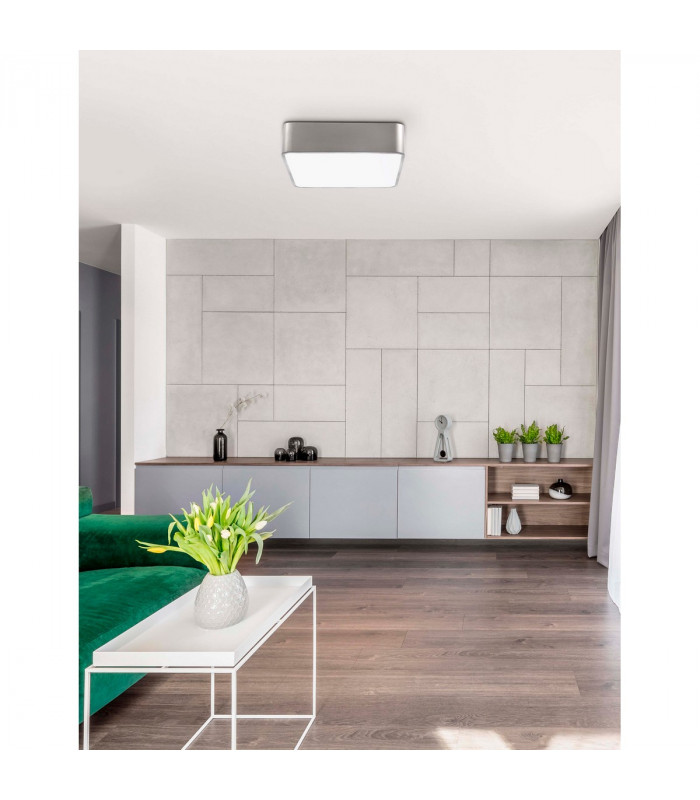 Ragu 36cm Flush Ceiling Light Metal Satin Nickel Outside Matt White Inside LED E27-2