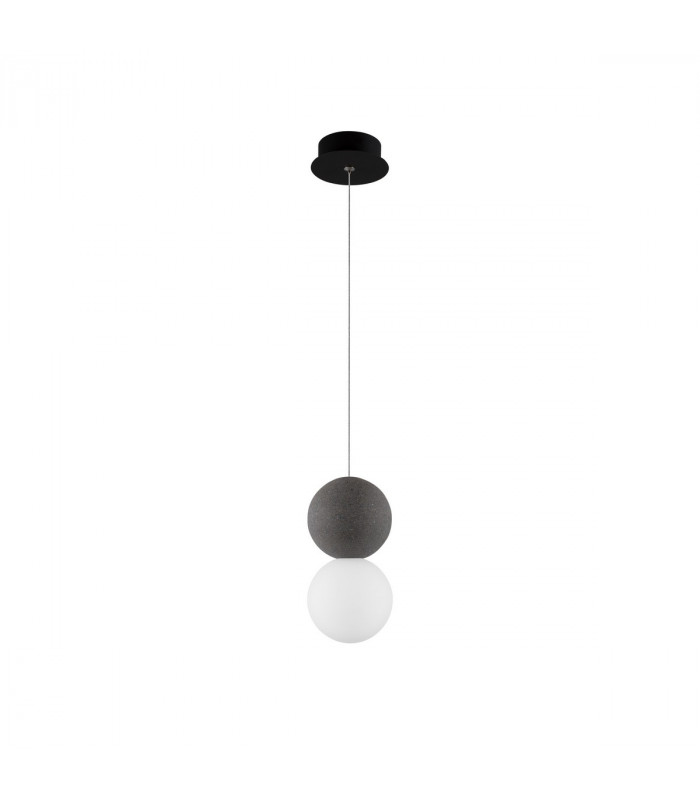 Zero Globe Pendant Ceiling Light Grey Concrete Opal Glass Black Aluminium LED G9 10-1