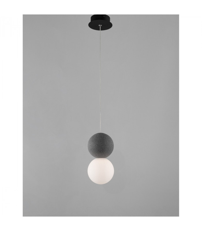 Zero Globe Pendant Ceiling Light Grey Concrete Opal Glass Black Aluminium LED G9 10-3