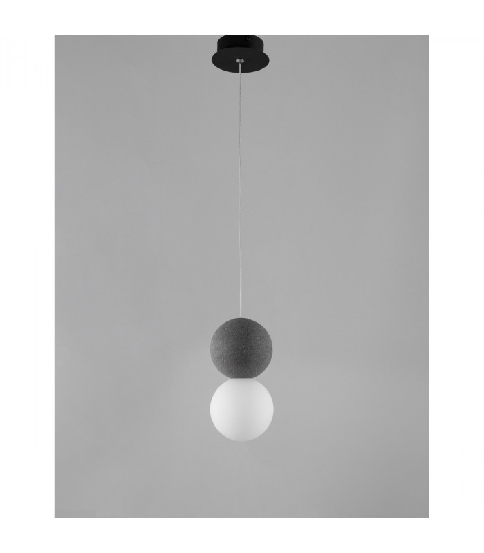 Zero Globe Pendant Ceiling Light Grey Concrete Opal Glass Black Aluminium LED G9 10-4