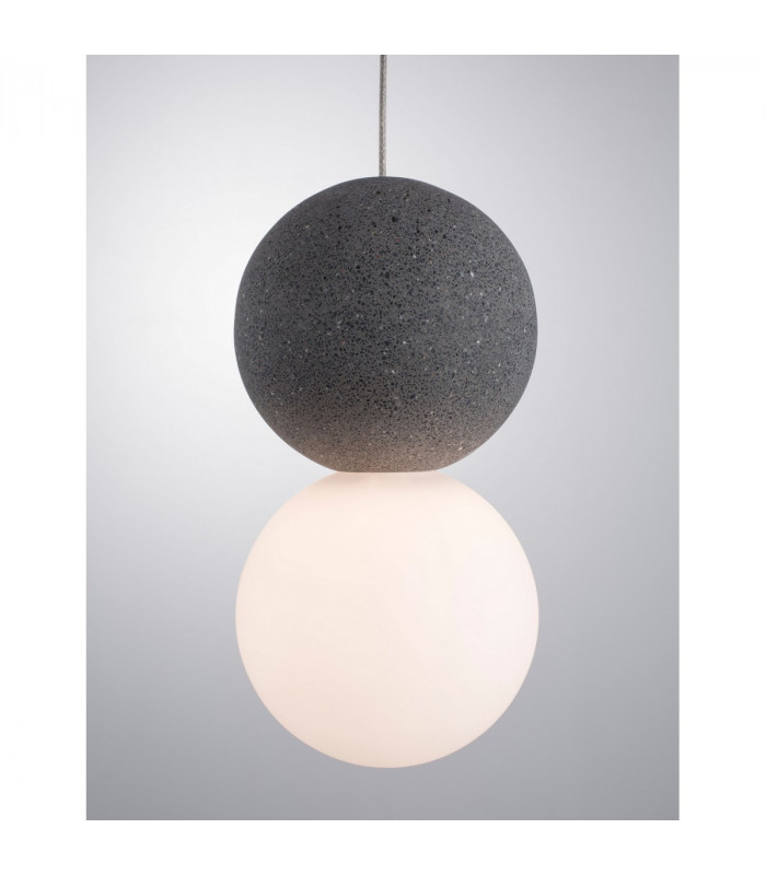 Zero Globe Pendant Ceiling Light Grey Concrete Opal Glass Black Aluminium LED G9 10-5