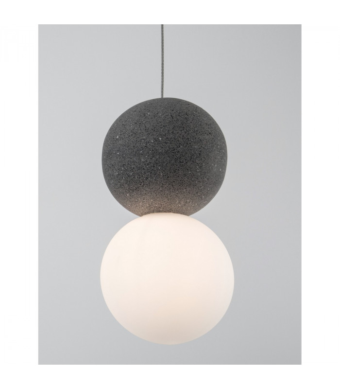 Zero Globe Pendant Ceiling Light Grey Concrete Opal Glass Black Aluminium LED G9 10-7