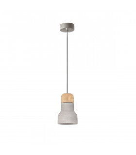 Alanzo Dome Pendant Ceiling Light Grey Concrete Wood Grey Fabric Wire LED E27-1
